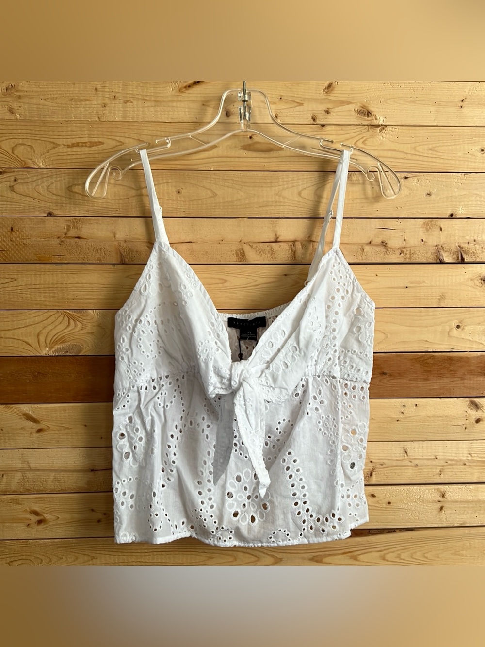 Sanctuary Women’s White Tie Eyelet Cami Sleeveless 100% Cotton Crop Top Size M